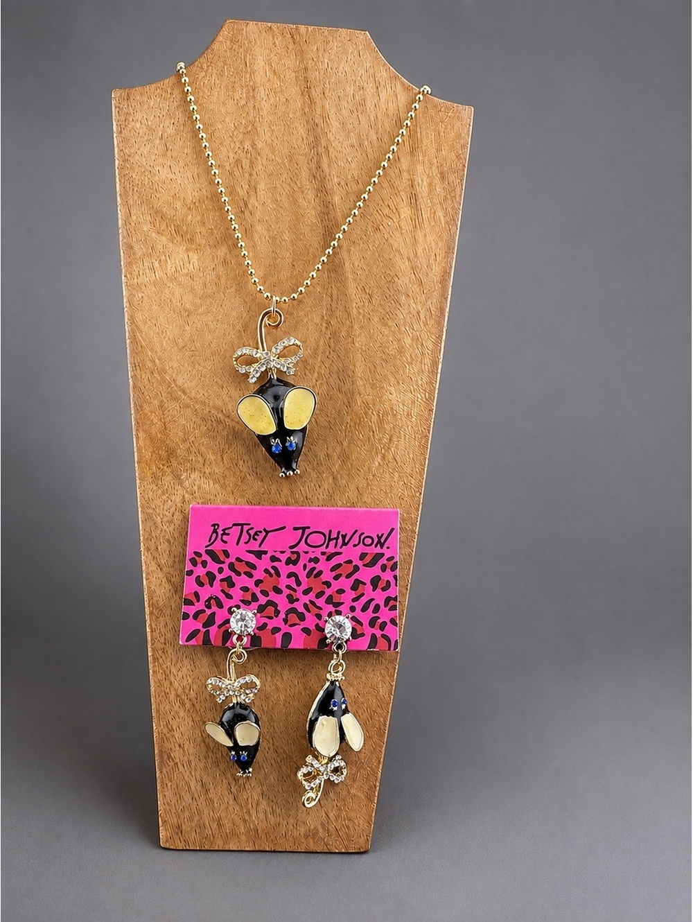 Betsey Johnson Mouse Pendant Necklace and Earrings Set